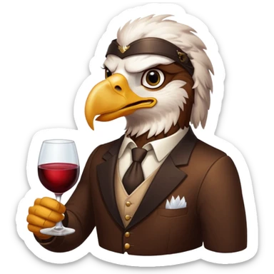 Real picture of an eagle bird drinking wine. Write the word Thirsty Thorpie on the eagles chest  sticker