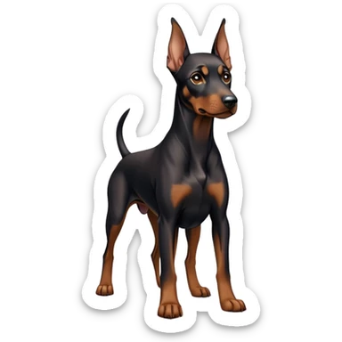 cinematic-noble-doberman puppy-full body-emoji on all fours,-poised-and-regal,-with-a-strong,-athletic-build-and-a-lustrous,-well-groomed-black and tan fur,-deep-set-soulful-brown-eyes,-simplified-yet-sharp-and-sophisticated-features,-highly-detailed, sticker