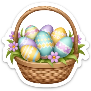 Easter basket filled with decorated eggs and spring flowers sticker