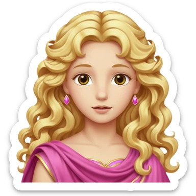 Venus from Olympus Gods with long golden blonde wavy hair, pink stola sticker