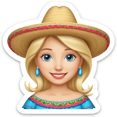 Blonde in a Mexican sombrero with blue eyes sticker