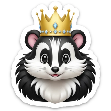 Spunky skunk wearing a princess crown sticker