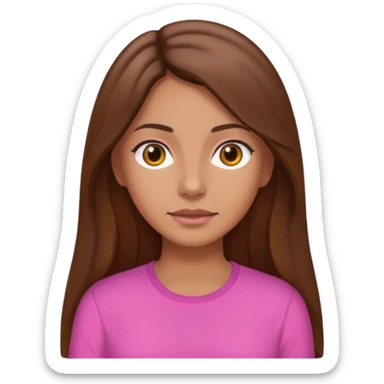 A tan woman with long brown hair and brown eyes with a pink shirt and her hair is in a middle part sticker