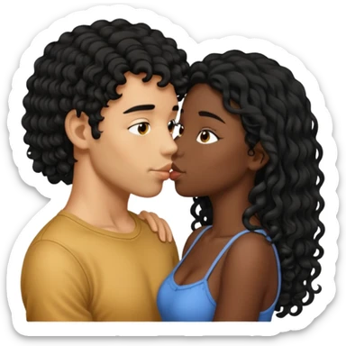 À string man with short straight black hair kissing a shorter girl with long black curly hair sticker