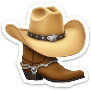 cowboy boot with spurs and a cowboy hat on top sticker