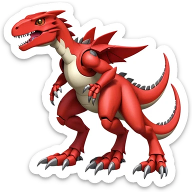  Cool Edgy Red Digimon-Fakemon-Guilmon-Velociraptor-Dragon-Mecha full body  sticker