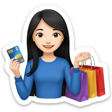 Girl with long black hair holding shopping bags and credit card sticker