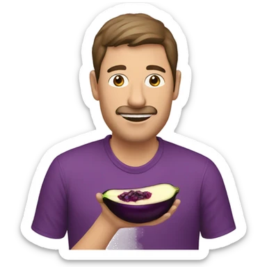 A man eating an aubergine sticker