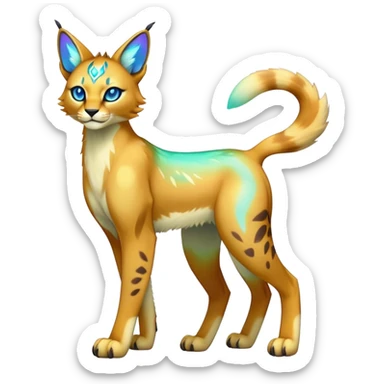An iridescent transparent luminescent colorful fantasy-lynx-caracal-serval-fakemon-Digimon-creature-hybrid full body sticker