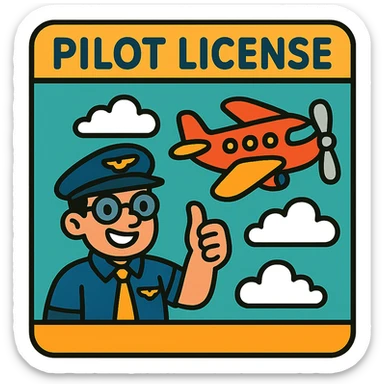 playful pilot license design with cartoon airplane and clouds sticker