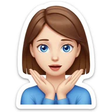 A blue eyed brown haired girl with hands crossed on her neck and tongue out sticker