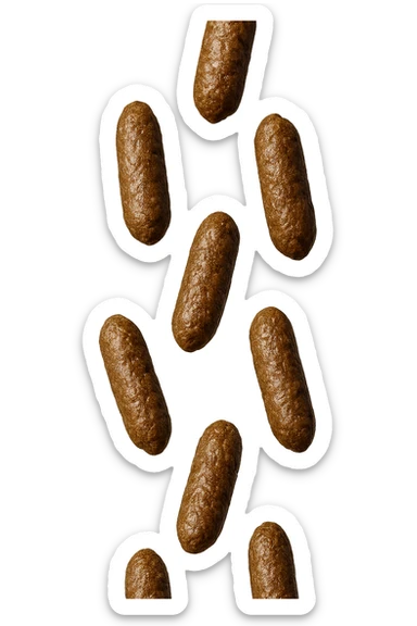 FECI DI ANIMALE A PALLINI LEGGERMENTE ALLUNGATI CADONO DALL'ALTO VERTICALMENTE, IPERREALISTICI 4K sticker