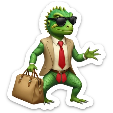 capitalist iguana banker godfather with black sunglasses breakdance with bag sticker