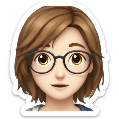 Girl with brown medium hair blue glasses brown eyes freckles anime sticker