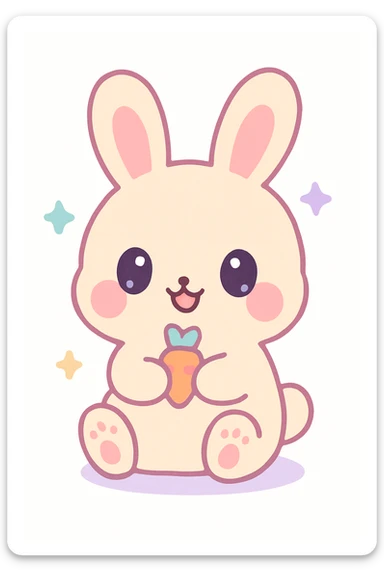adorable anime-style bunny holding a tiny carrot sticker