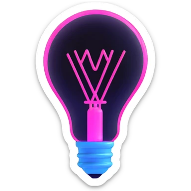 neon lightbulb glowing blue and pink with soft glossy highlight and modern minimal shape sticker