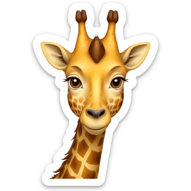 Cinematic Noble Giraffe Portrait Emoji, Poised and regal, with a towering, elegant build and a stunning, patterned Fur of warm yellows and browns, long, graceful neck and soulful, gentle eyes, Simplified yet sharp and sophisticated features, highly detailed, glowing with a soft, dignified glow, high shine, intelligent and graceful, stylized with an air of savannah majesty, focused and attentive, soft glowing outline, capturing the essence of a watchful and confident giant, so majestic it feels as though it could stretch out of the screen with effortless authority! sticker