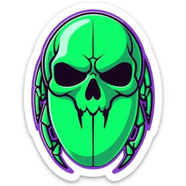 green shiny scarab with a skull as its body sticker