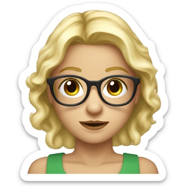 Mädchen mit brille und mittellangen blonden haaren und langemwimpern und grünen auegen sticker
