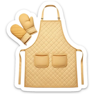 Cinematic Realistic Apron & Oven Mitts, a neatly folded soft pastel apron with subtle fabric textures, resting next to thickly padded oven mitts with a quilted pattern, warm golden kitchen lighting reflecting off the fabrics, evoking a sense of homely warmth and culinary creativity. sticker