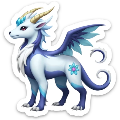 Shiny Glossy Pastel Light Divine Dragonic Beautiful Floral Snowy Pretty Absol-Amaura-Suicune-Cobalion-fusion, full body sticker