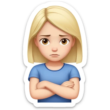 Angry girl with crossed arms, frowning face sticker