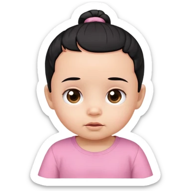 baby black hair tied on both sides, pink shirt sticker