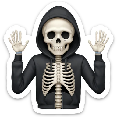The shrug emoji but a skeleton with a black hoodie sticker
