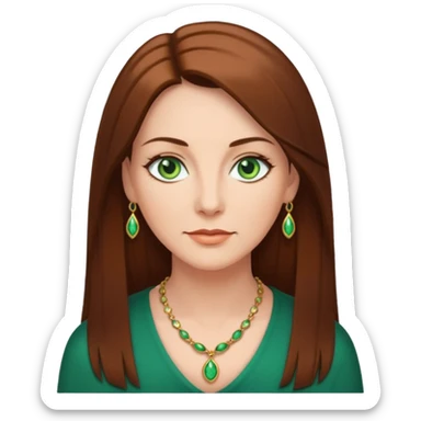 middle age woman with green eyes and long straight brown hair sticker