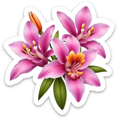 bouquet of pink and orange orchid and oriental lily flowers sticker
