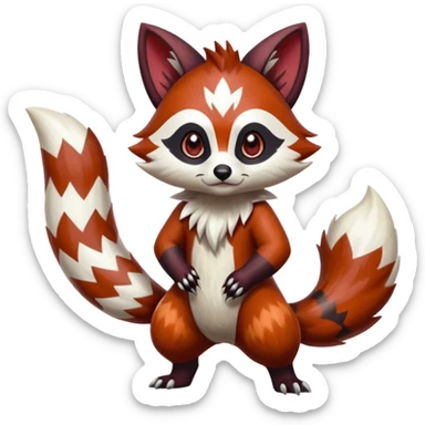 Hyper-realistic cool edgy badass zigzag-striped etched marked elegant Colorful Skilled Adept Graceful Asian Painted Meloetta-Furret-Lycanroc-Zangoose-Red-Panda-fusion-hybrid-creature (full body) sticker