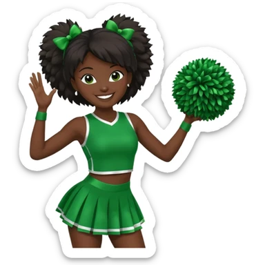 football cheerleader, holding a cheering pom, green dress and black skin sticker
