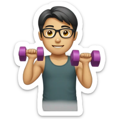 asian boy in specs with a dumbbell sticker