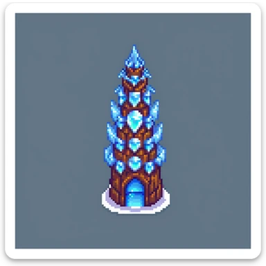 Magical ice tower home for a penguin wizard with glowing windows and magical aura sticker