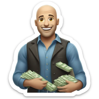 Handsome bald man winning a pile of money playing blackjack sticker