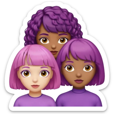 One girl with brown skin and short curly purple hair and brown eyes and another girl with white skin pink bob with bangs and hazel eyes  sticker