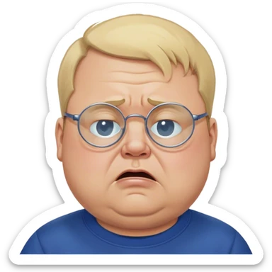 angry chubby man, crying like a kid,  blond short and hight receding hairline, wearing a dark blue sweatshirt, nasa logo on the sweatshirt, round glasses without frame, 40 years old sticker