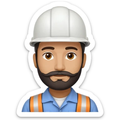 Indian muslim structural engineer wearing a white helmet.  also having small beard sticker