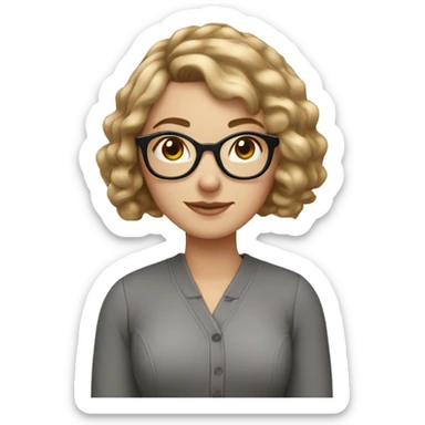 White girl with brown bob curled on the ends and round glasses sticker