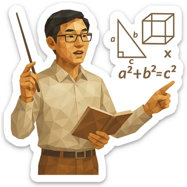 polygonal style Chinese math teacher with geometric shapes in teaching pose sticker