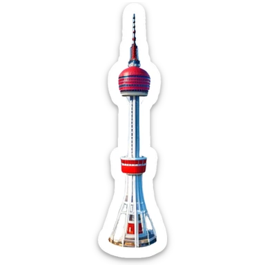 ​Cinematic Realistic N Seoul Tower, depicted in full daylight as a slender, single-column tower crowned by a cylindrical observation deck, set against a clear blue sky over Seoul’s vibrant cityscape, rendered with crisp architectural detail and bright, natural lighting that accentuates its modern elegance, sticker