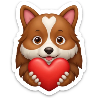 A dog holding a large heart in its mouth (modeled after the dog image attached) sticker