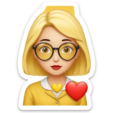 a romance novelist, romantic, dizzy, yellow tone skin, with a heart-shaped glasses sticker