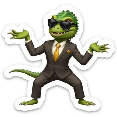 capitalist iguana banker godfather with black sunglasses breakdance scaring sticker