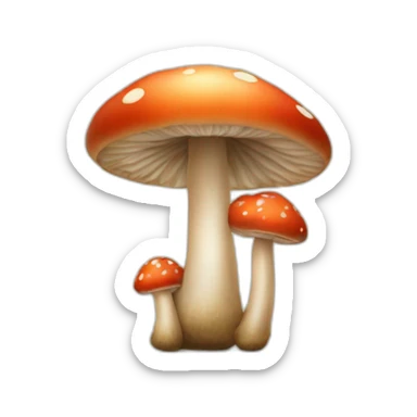 Long shaped mushroom with two circular smaller mushrooms at its feet sticker