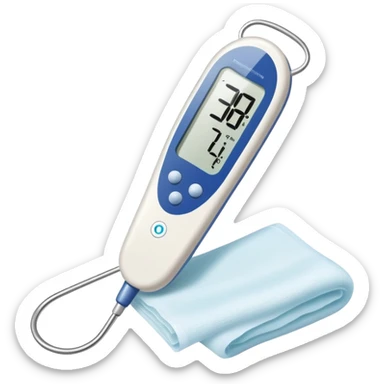 digital thermometer and clean surgical gauze together sticker