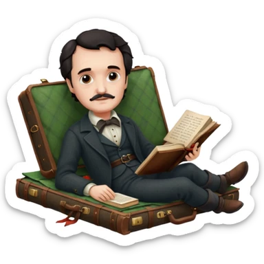 Edgar Allan Poe reclining on a picnic blanket sticker