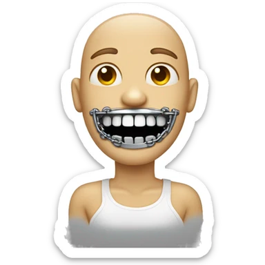 person with metal braces on teeth sticker