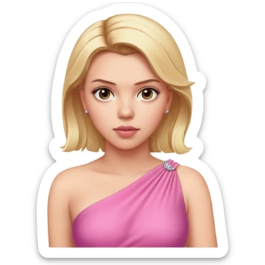 Scarlett Johansson with one shoulder stunning pink dress and blonde hair sticker