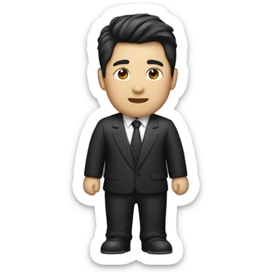 Asian guy with korean with a mullet hairstyle wearing black checkered suit sticker